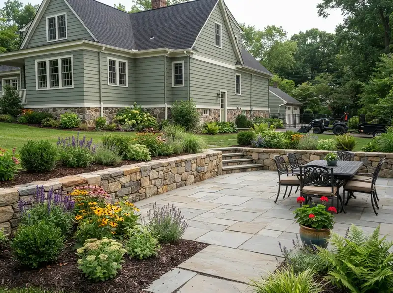 Custom stone patio and landscaping