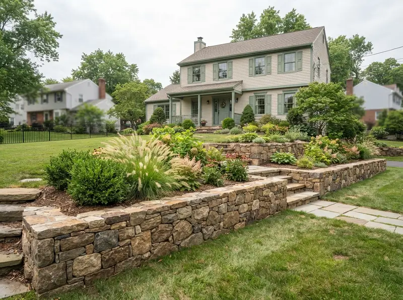 New stone retaining wall in Bound Brook