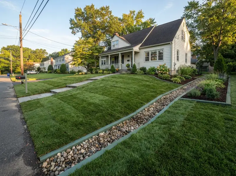 New sod installation for lawn drainage