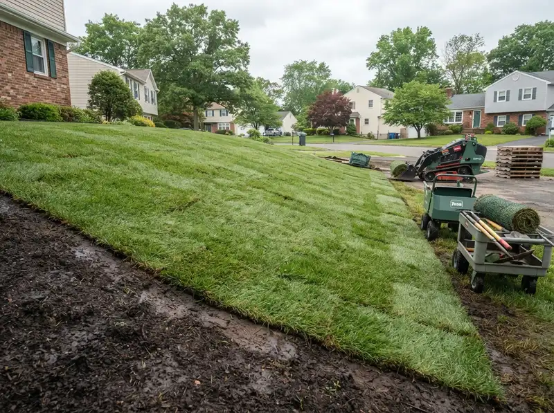 New sod installation for slope erosion control