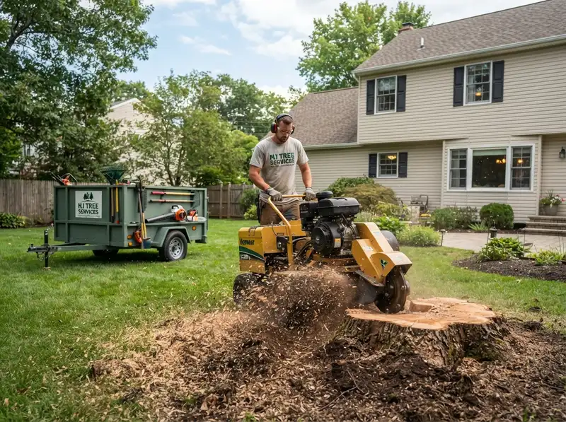 Professional stump grinding service in yard